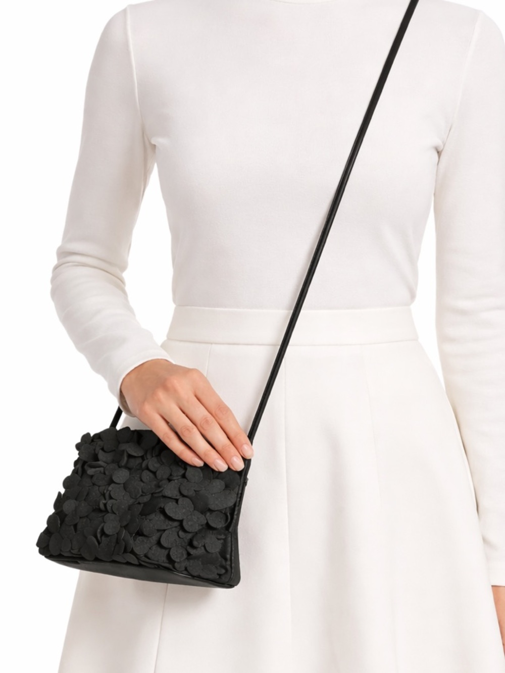 T Tahari 3D Greta Leather Flowers Black Crossbody Handbag